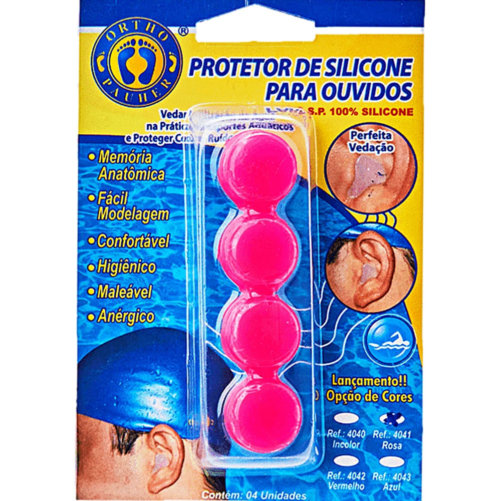 Protetor para Ouvidos De Silicone Rosa - 04 unidades