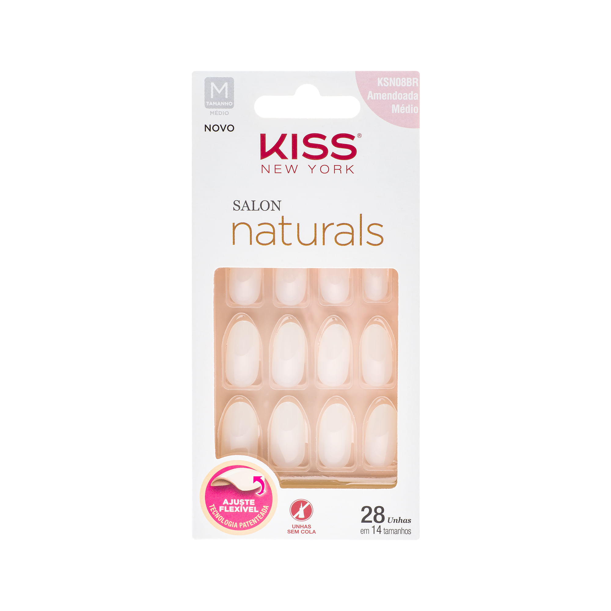 Unha Postiça Salon Naturals Amendoada Médio Kiss New York Incolor Incolor
