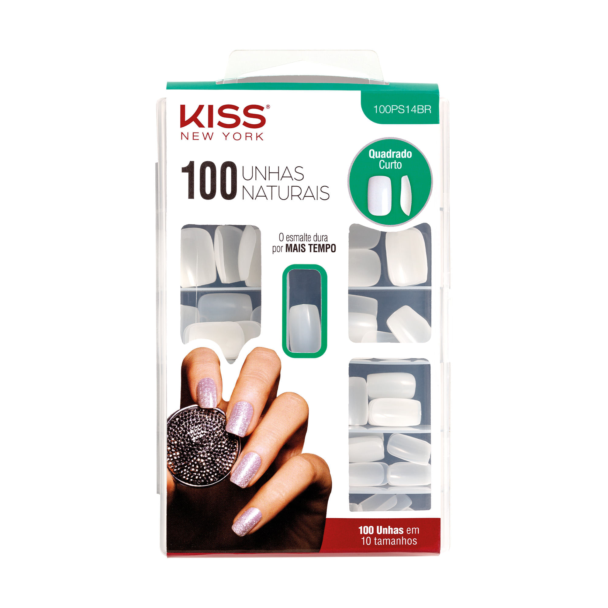 Unhas Postiças Quadradas Pacote Econômico com 100 Unidades Curto Kiss New York Única Única