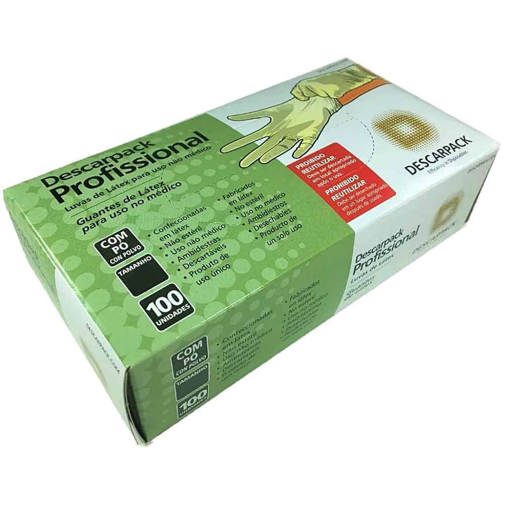Luva de Látex Profissional Descarpack com Pó Tam P - 100 luvas