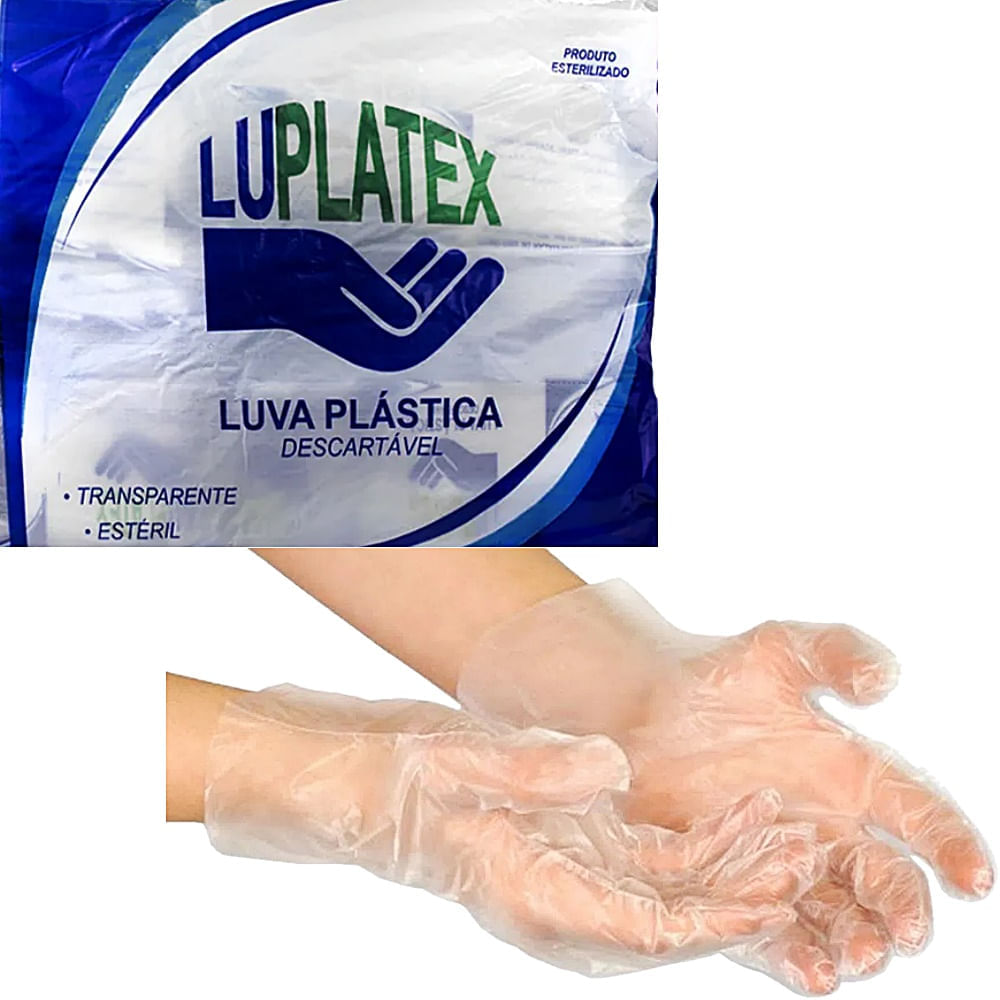Luva Plástica Estéril Pollyplast - 100 Luvas