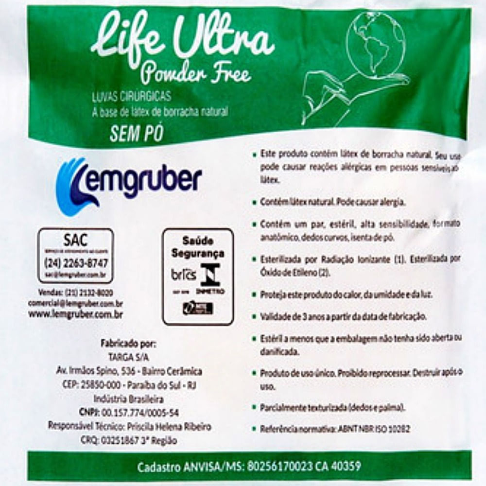 Luva Cirúrgica Life Ultra Powder Free Estéril Sem Pó 7.0 - 01 Par