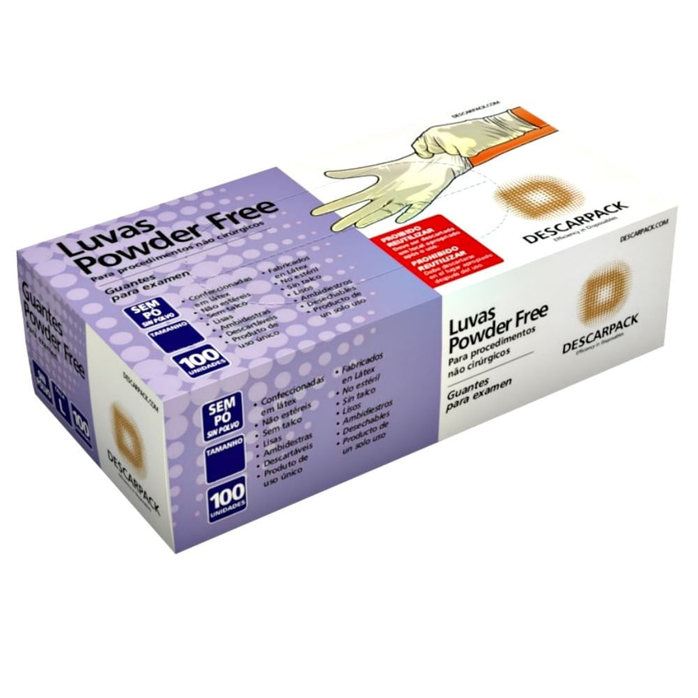 Luva Procedimentos Powder Free Sem Pó Tam G - 100 Luvas