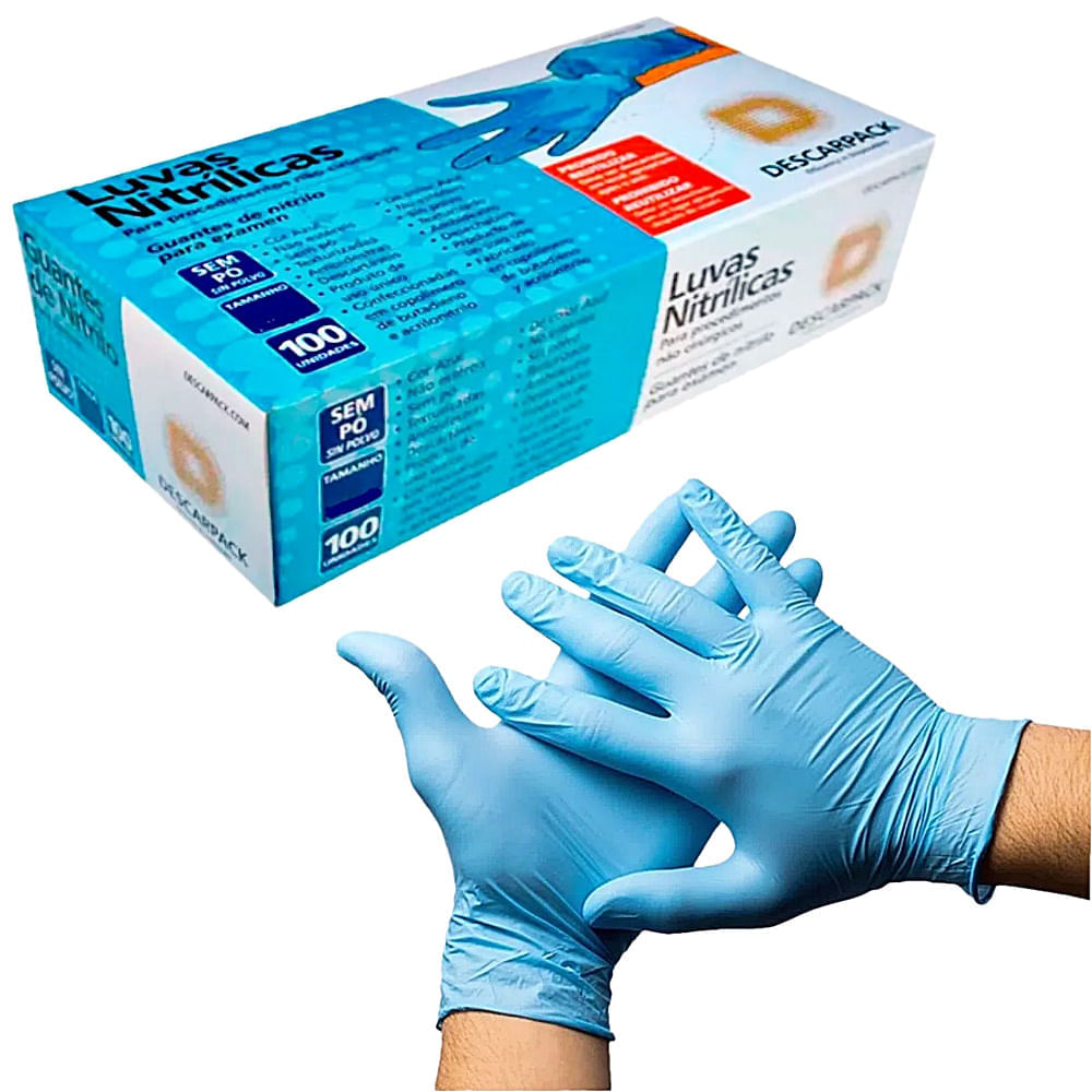 Luva Nitrílica Descarpack Sem Pó Azul Tam G - 100 Luvas