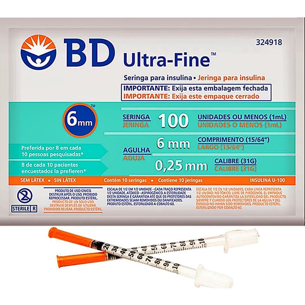 Seringa BD Insulina 1mL com Agulha 6x0,25mm 31G - 10 unidades