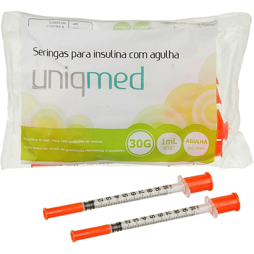 Seringa Uniqmed Insulina 1ml Com Agulha 8x0,3mm 30g - 10 Unidades