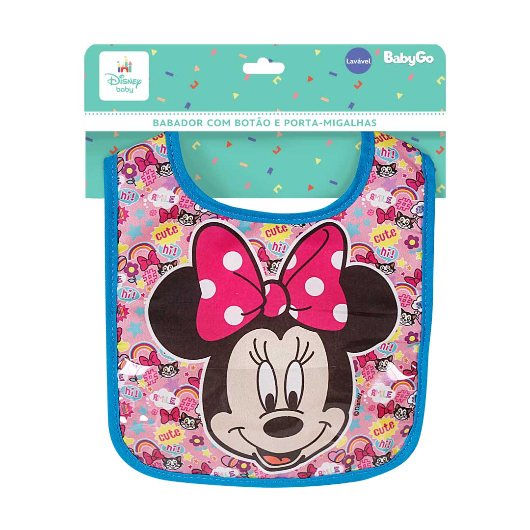 Babador Infantil Bebe com Botão Menina Minnie Disney