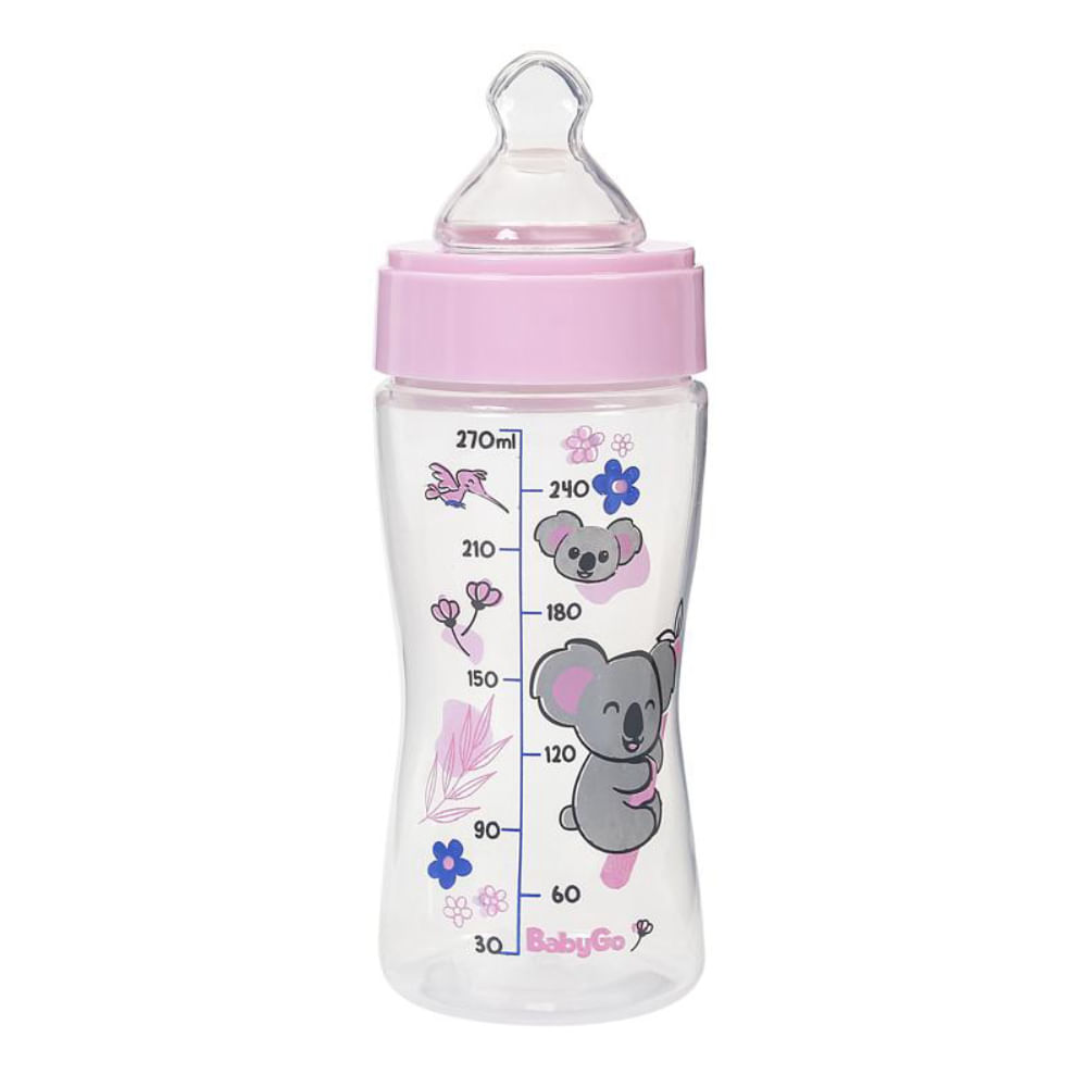 Mamadeira Primeiros Passos Bico Macio 240ml Rosa Coala