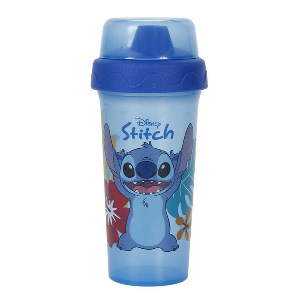 Copo De Transição Infantil Azul Com Tampa Stitch Premium
