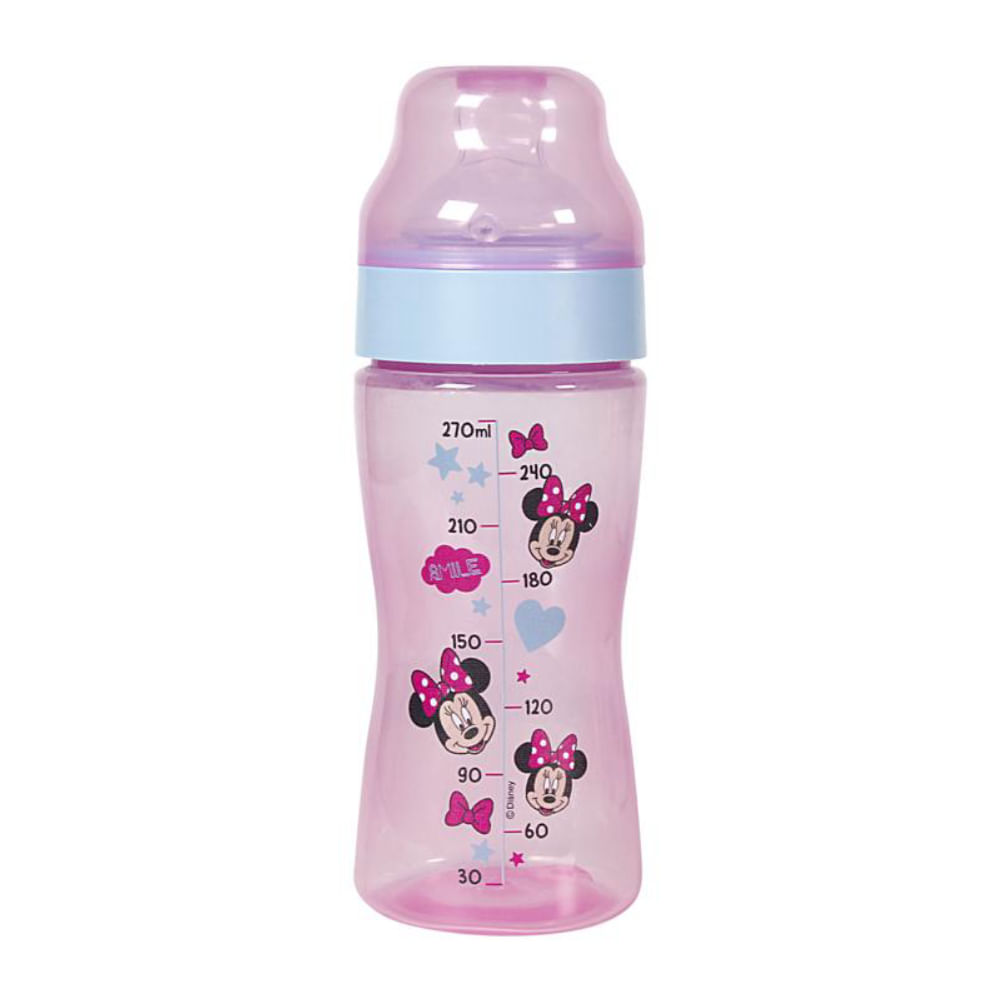 Mamadeira Com Bico Ortodontico Wide Neck 270ml Rosa Minnie Disney