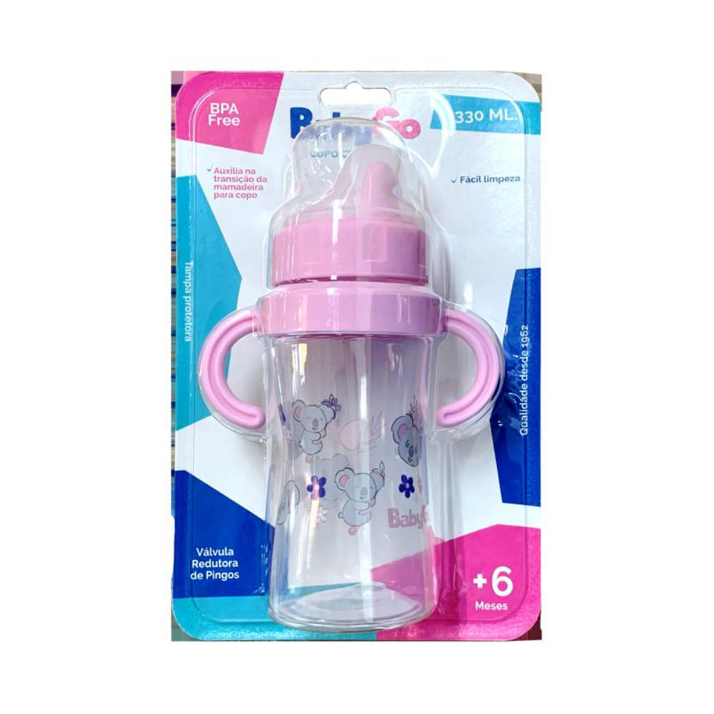 Copo De Transição Infantil Com Redutor de Pingo 330ml Rosa Coala