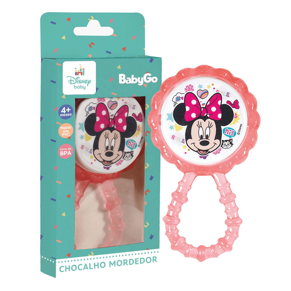 Chocalho Mordedor Para Bebe Macio Flexível Minnie Disney