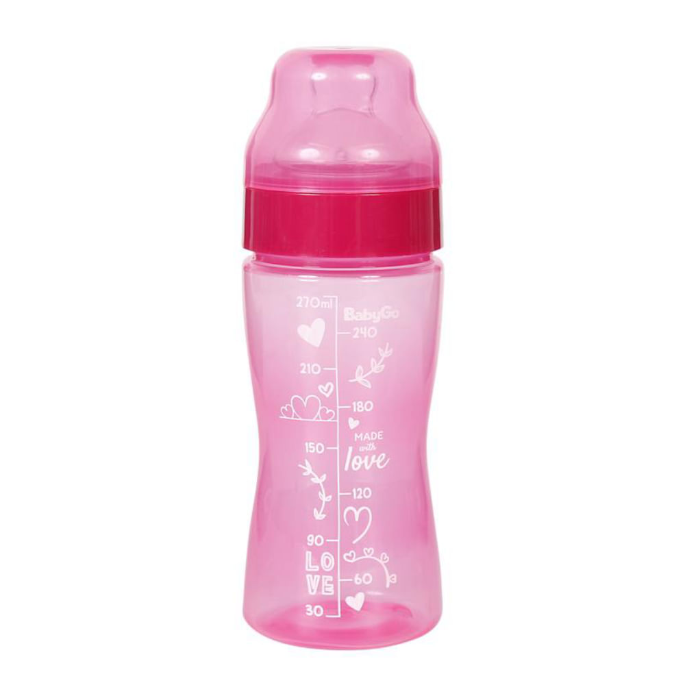 Mamadeira Wide Neck Bico Macio Rosa Ortondontica 270ml