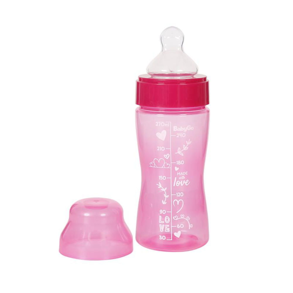 Mamadeira Wide Neck Bico Macio Rosa Ortondontica 270ml