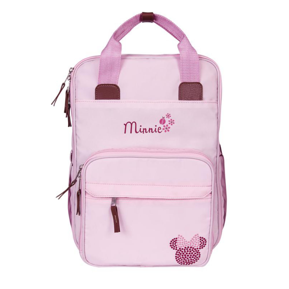 Mochila Maternidade Premium Decorada Minnie Rosa Com Trocador Babygo