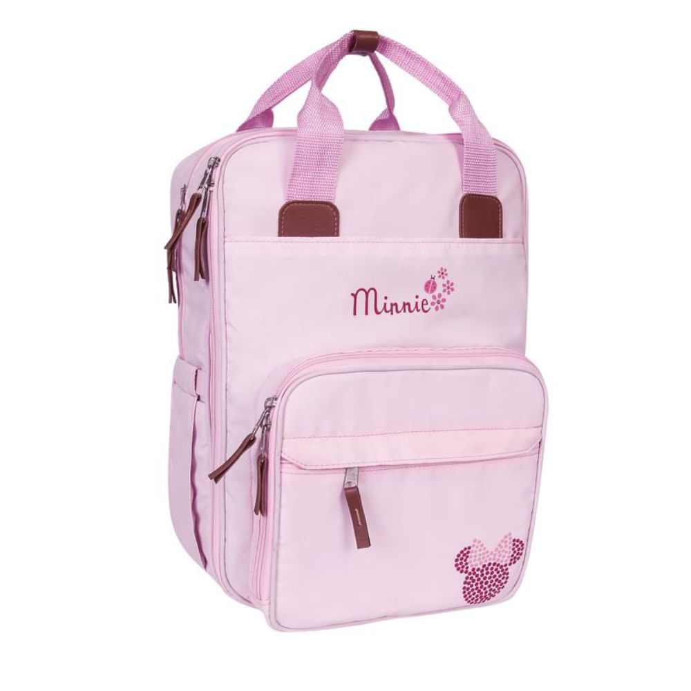 Mochila Maternidade Premium Decorada Minnie Rosa Com Trocador Babygo