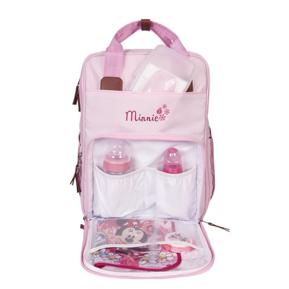 Mochila Maternidade Premium Decorada Minnie Rosa Com Trocador Babygo