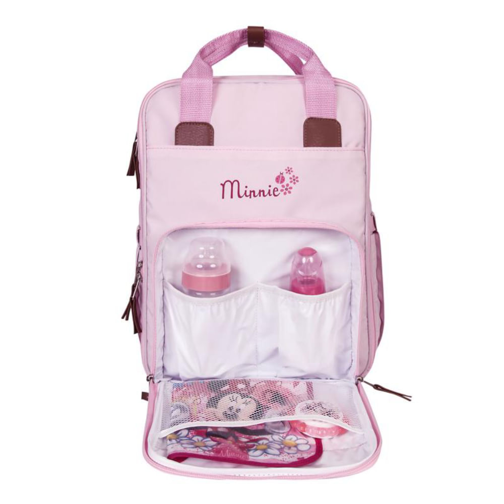 Mochila Maternidade Premium Decorada Minnie Rosa Com Trocador Babygo