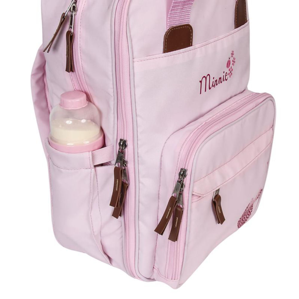 Mochila Maternidade Premium Decorada Minnie Rosa Com Trocador Babygo