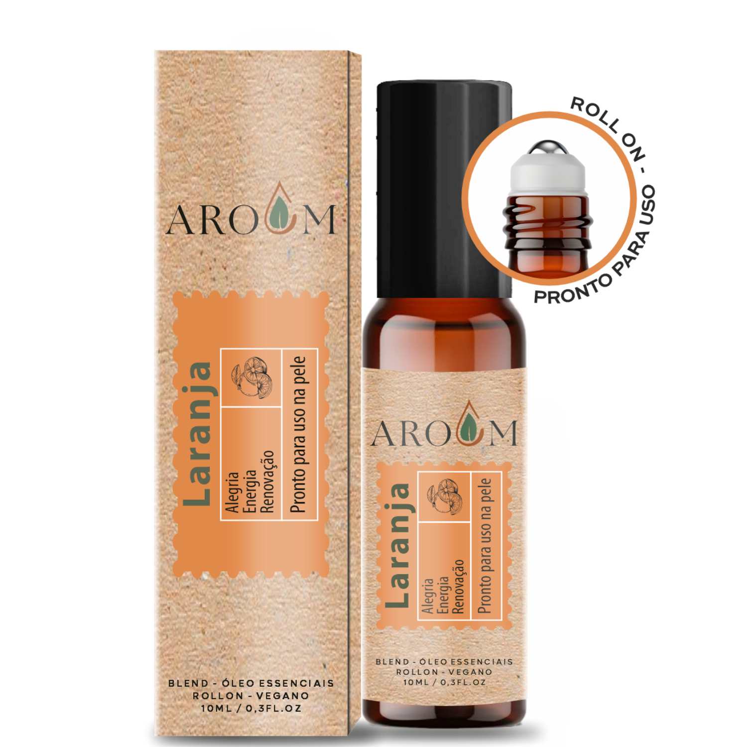 Blend óleo essencial Laranja roll on 10 ml  Aroom Uso na pele