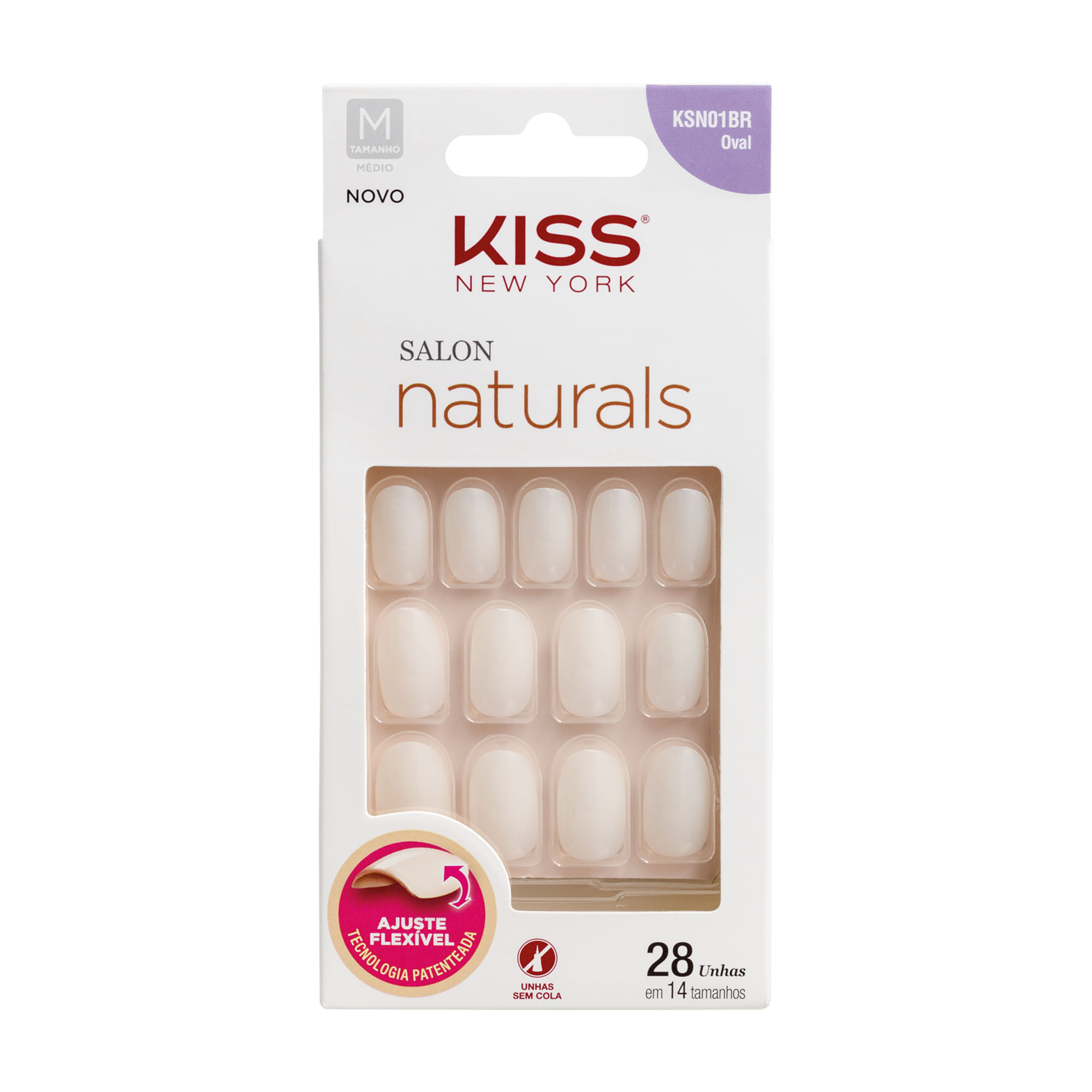 Unha Postiça Salon Naturals Oval Médio Kiss New York Incolor