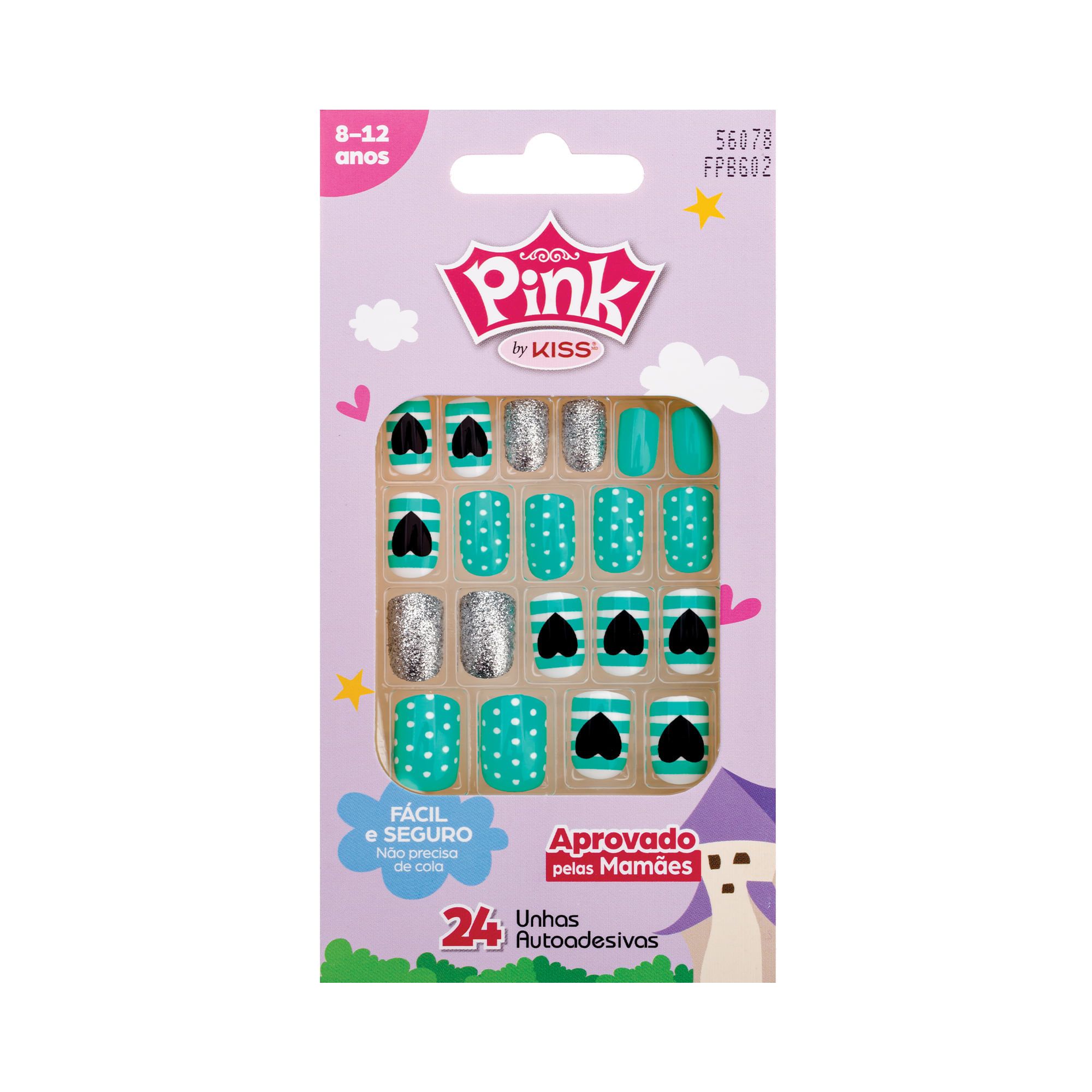 Unha Postiça Infantil Pink Candy Kiss New York Candy