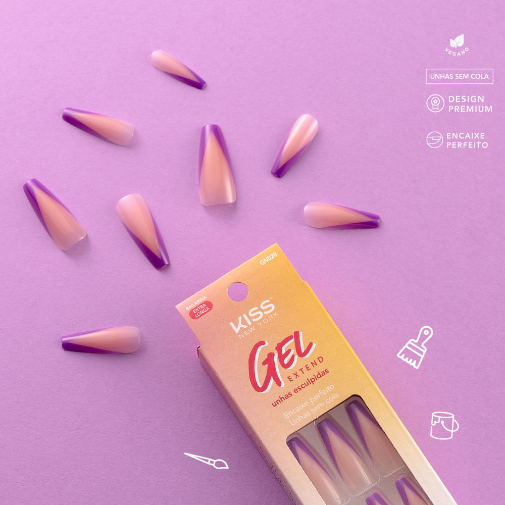 Unhas Postiças Gel Extend New PurpleKiss New York New Purple