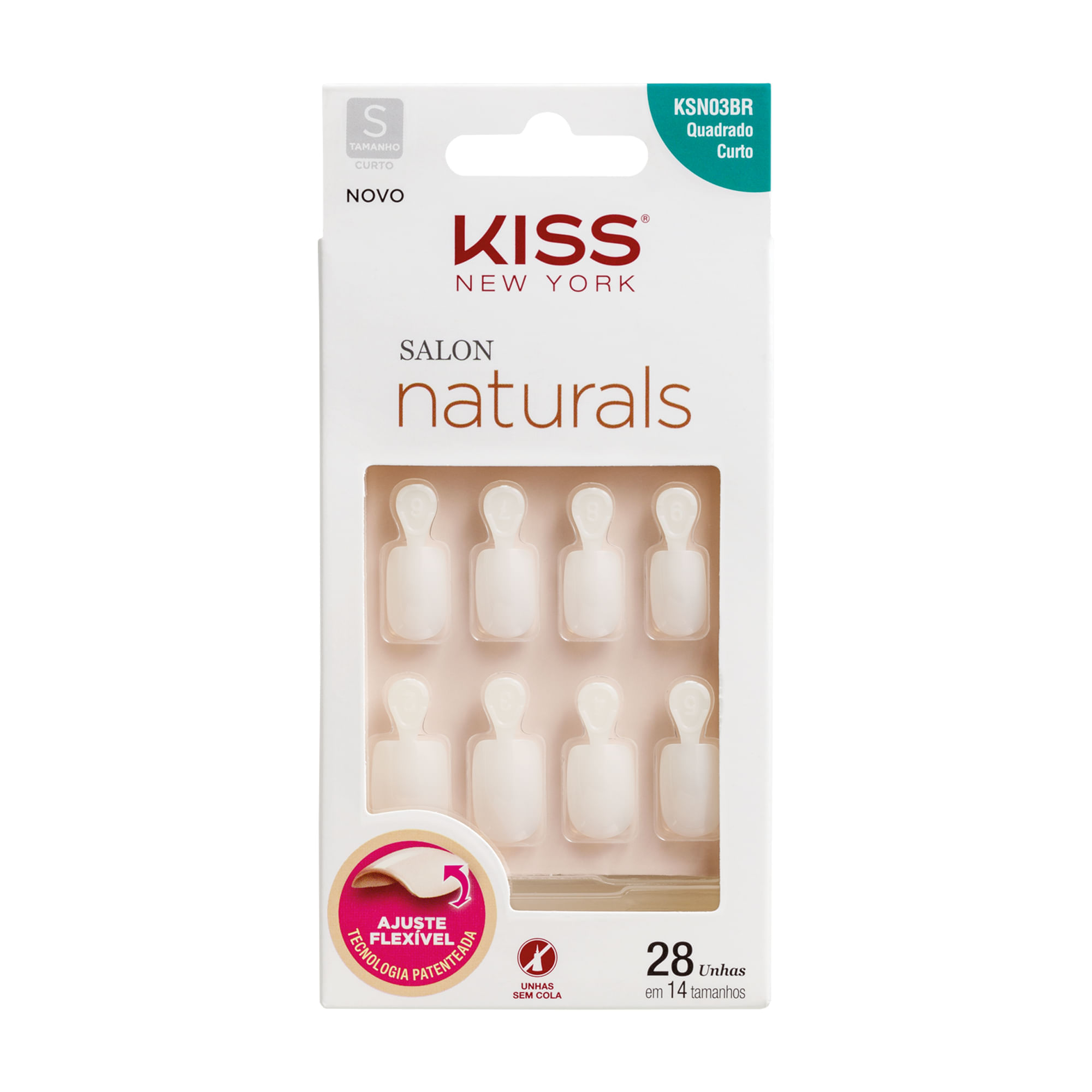 Unha Postiça Salon Naturals Quadrada Curto com Aba Kiss New York Incolor