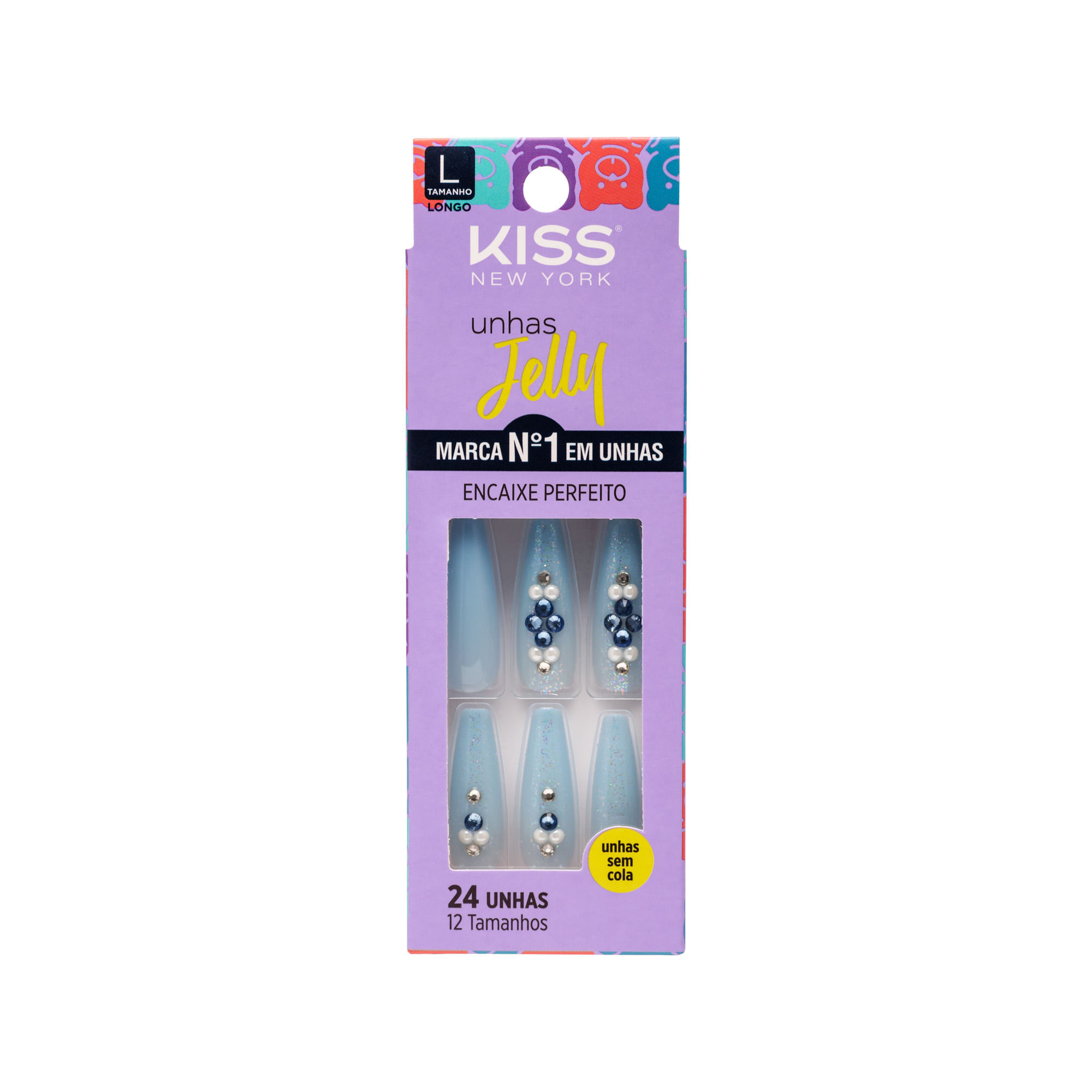 Unha Postiça Jelly Celeste Chique Kiss New York Única