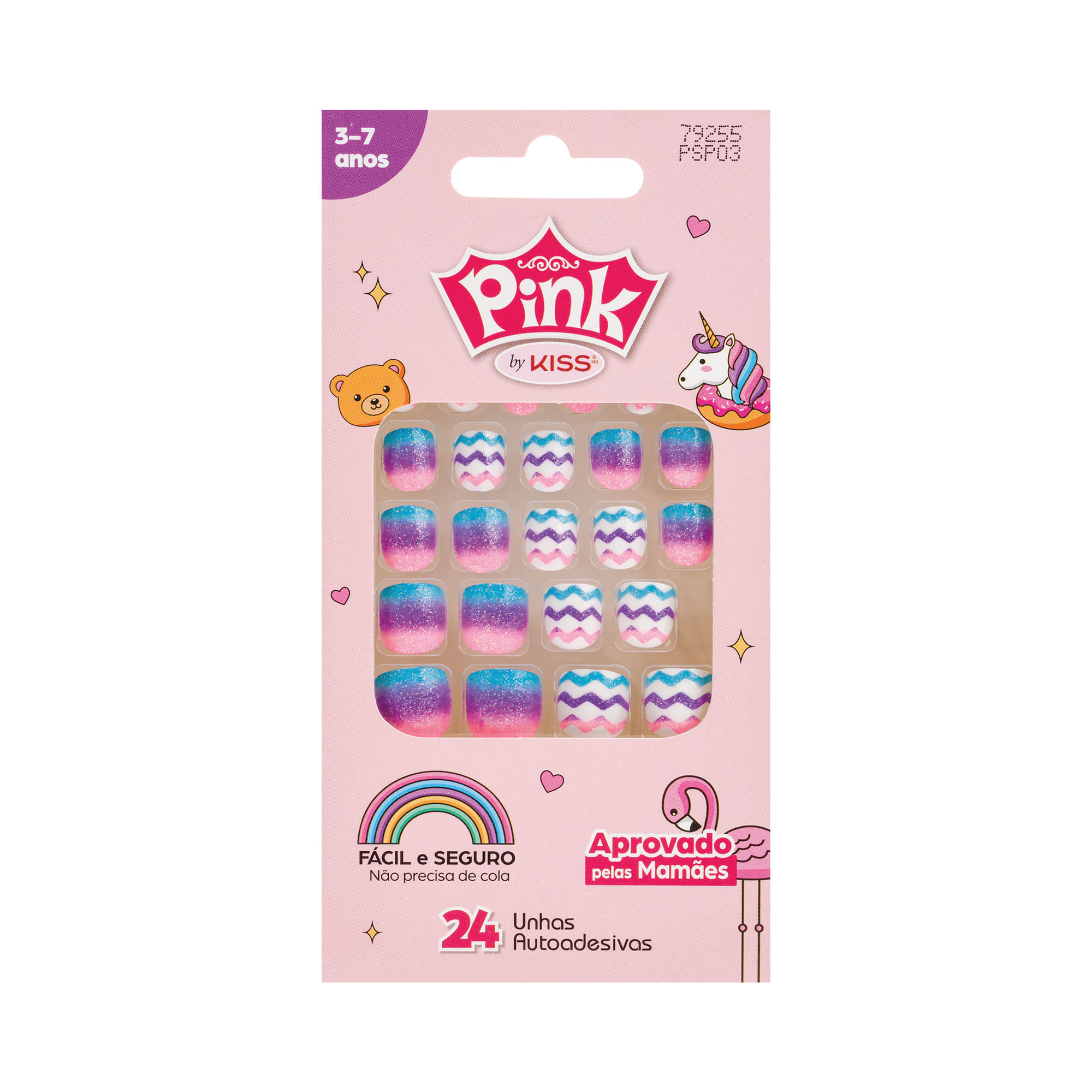 Unha Postiça Infantil Pink Rainbow Kiss New York Rainbow