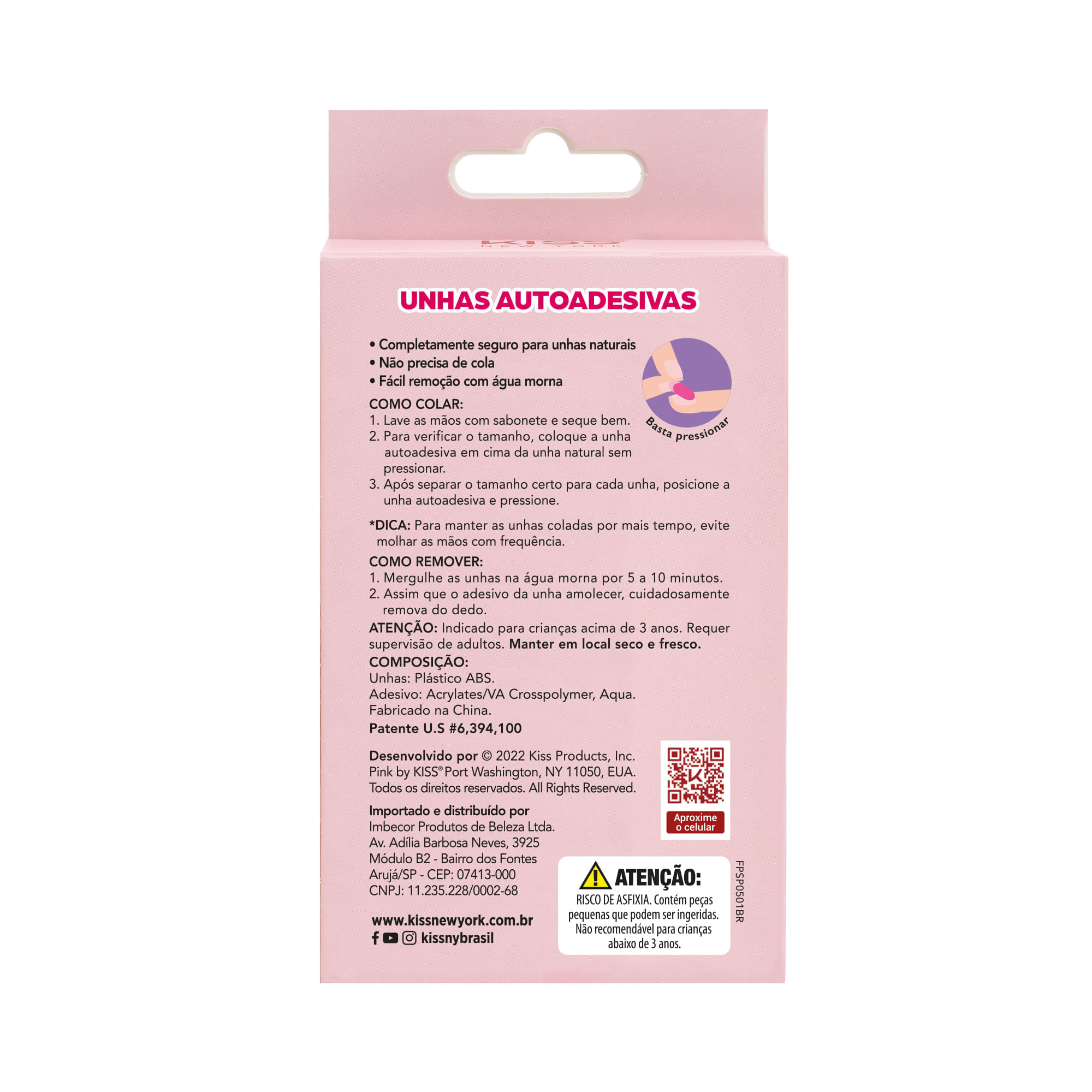 Unha Postiça Infantil Pink Rainbow Kiss New York Rainbow