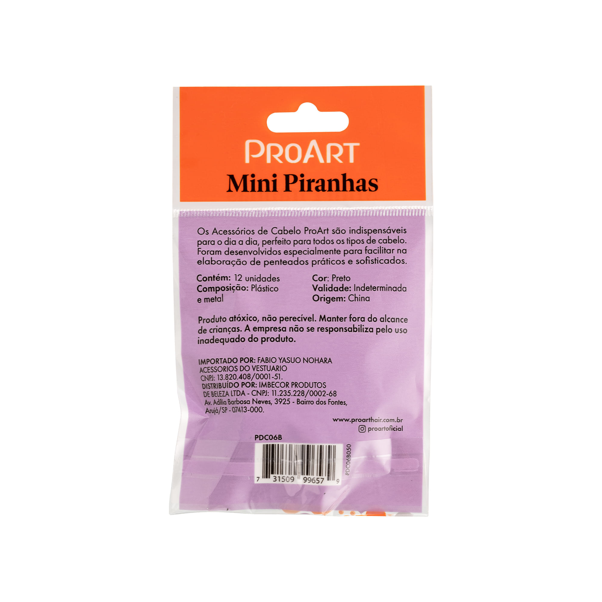 Kit Piranhas de Cabelo 12 unidades Pequenas ProArt Preto