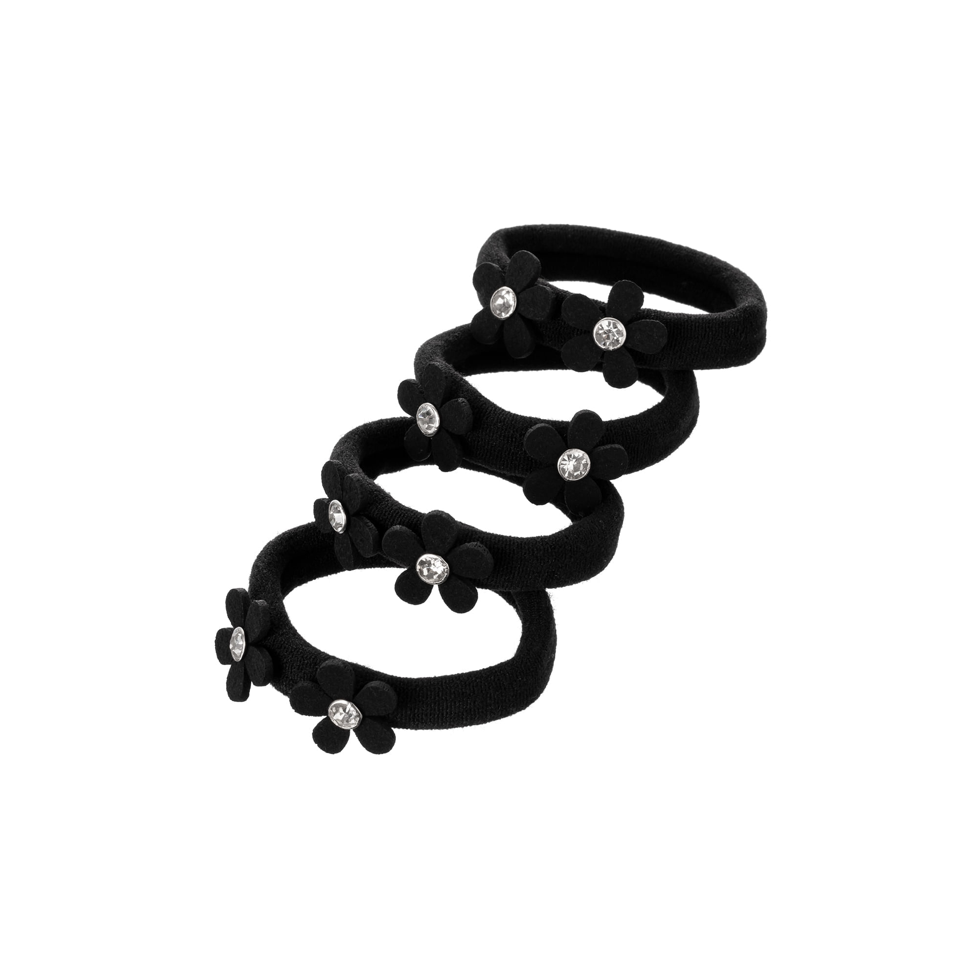 Elásticos De Cabelo Proart Preto Com Flores 4 Unidades  Preto