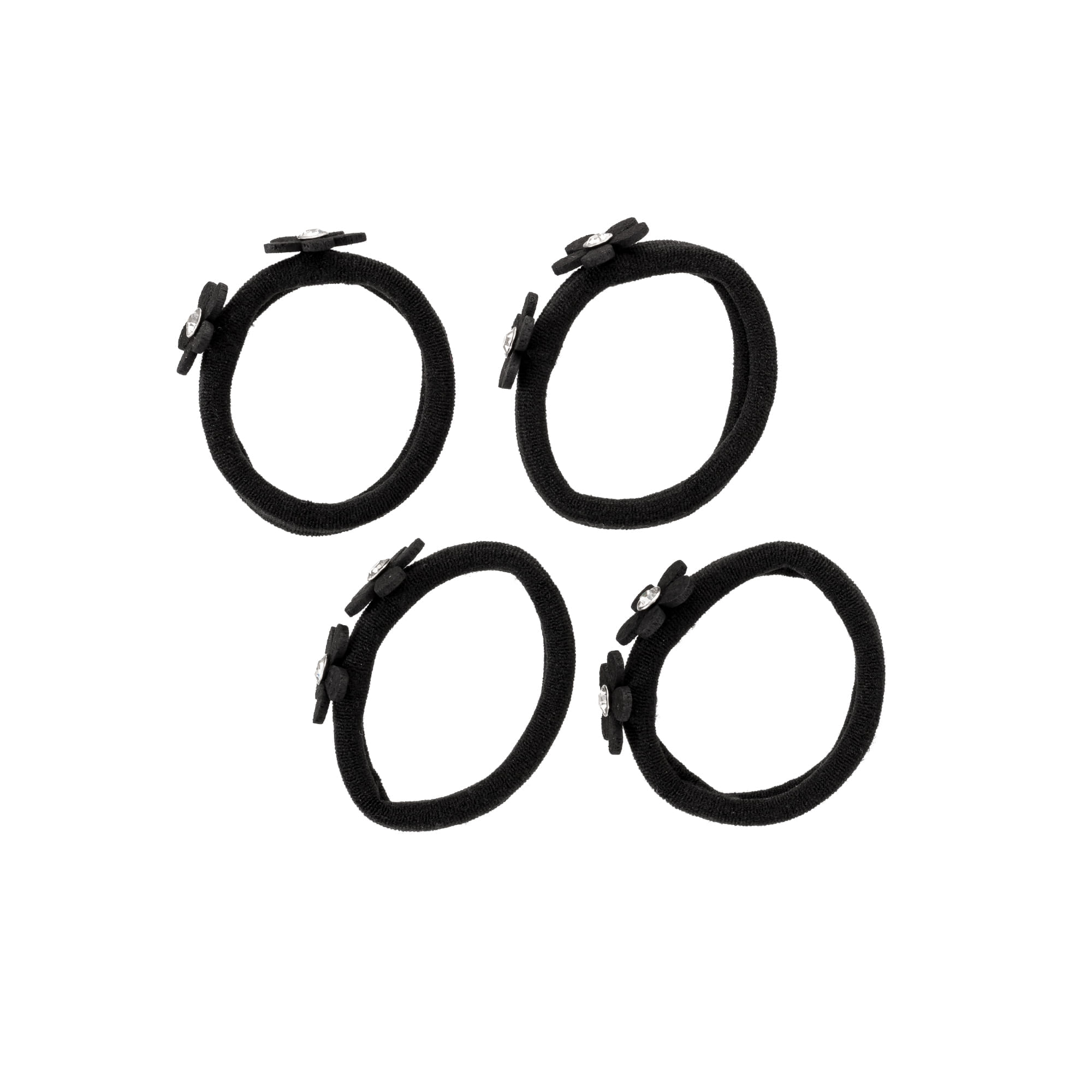 Elásticos de Cabelo ProArt Preto com Flores 4 unidades  Preto