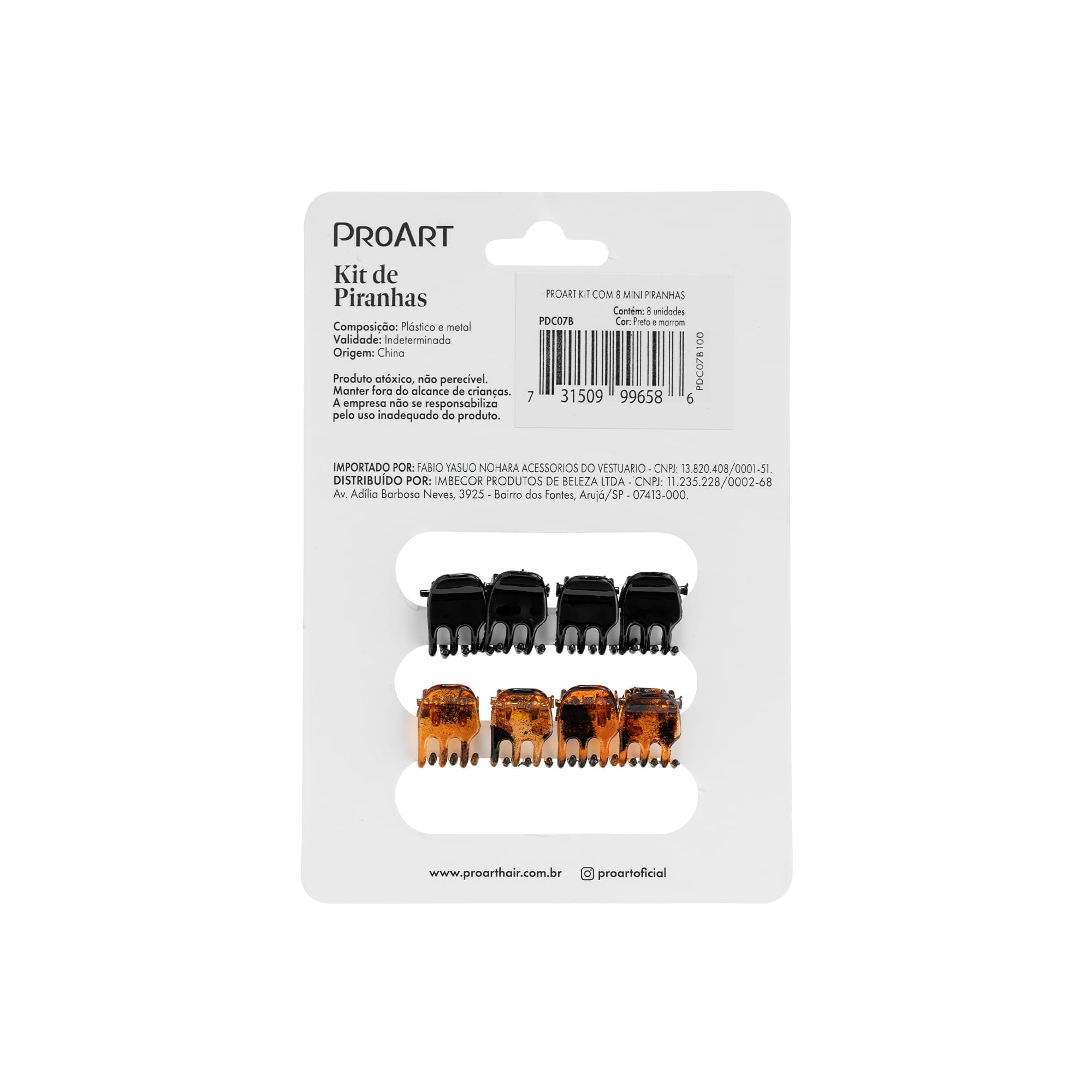 Kit Piranhas de Cabelo 8 uni Sortidos ProArt Preto e Marrom