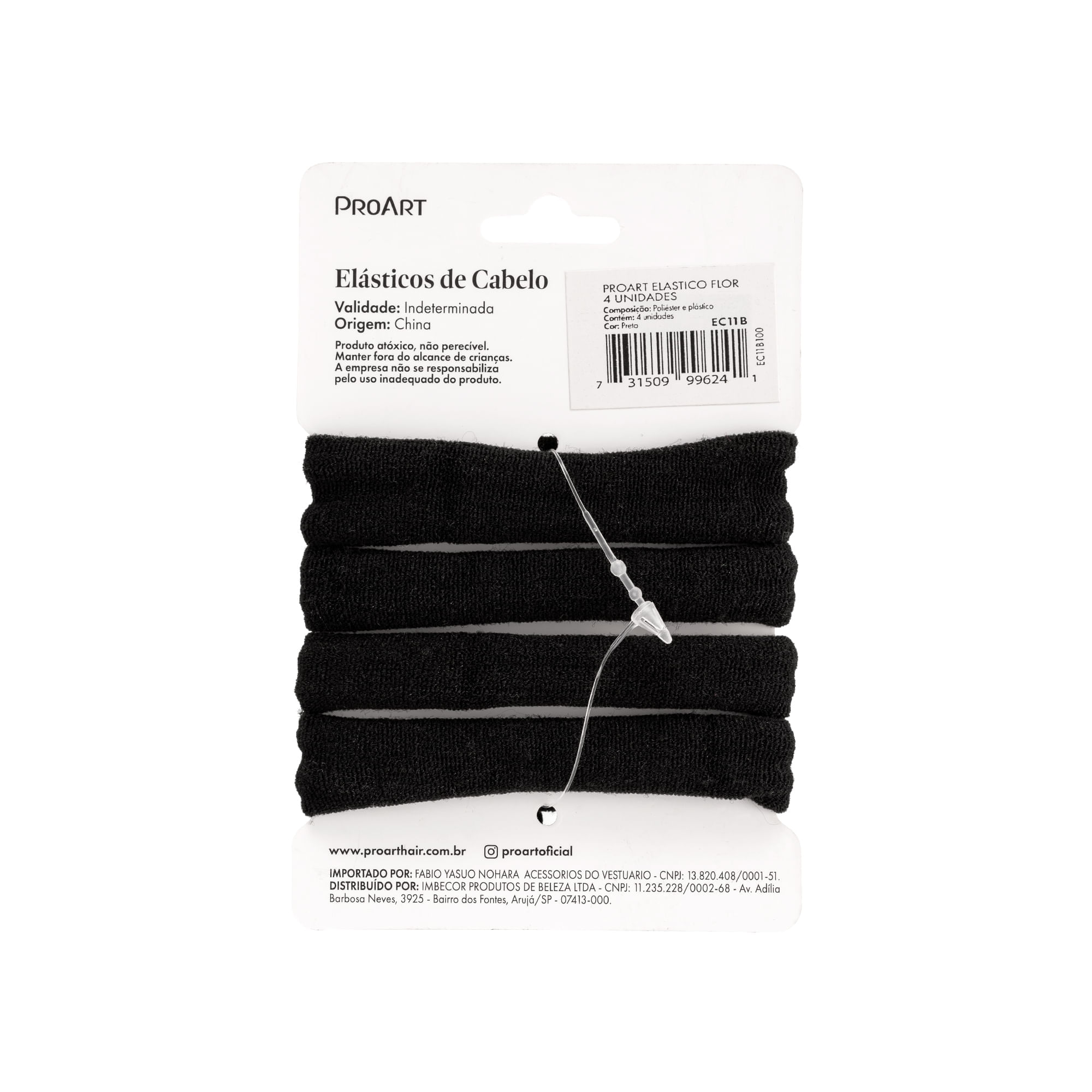 Elásticos de Cabelo ProArt Preto com Flores 4 unidades  Preto