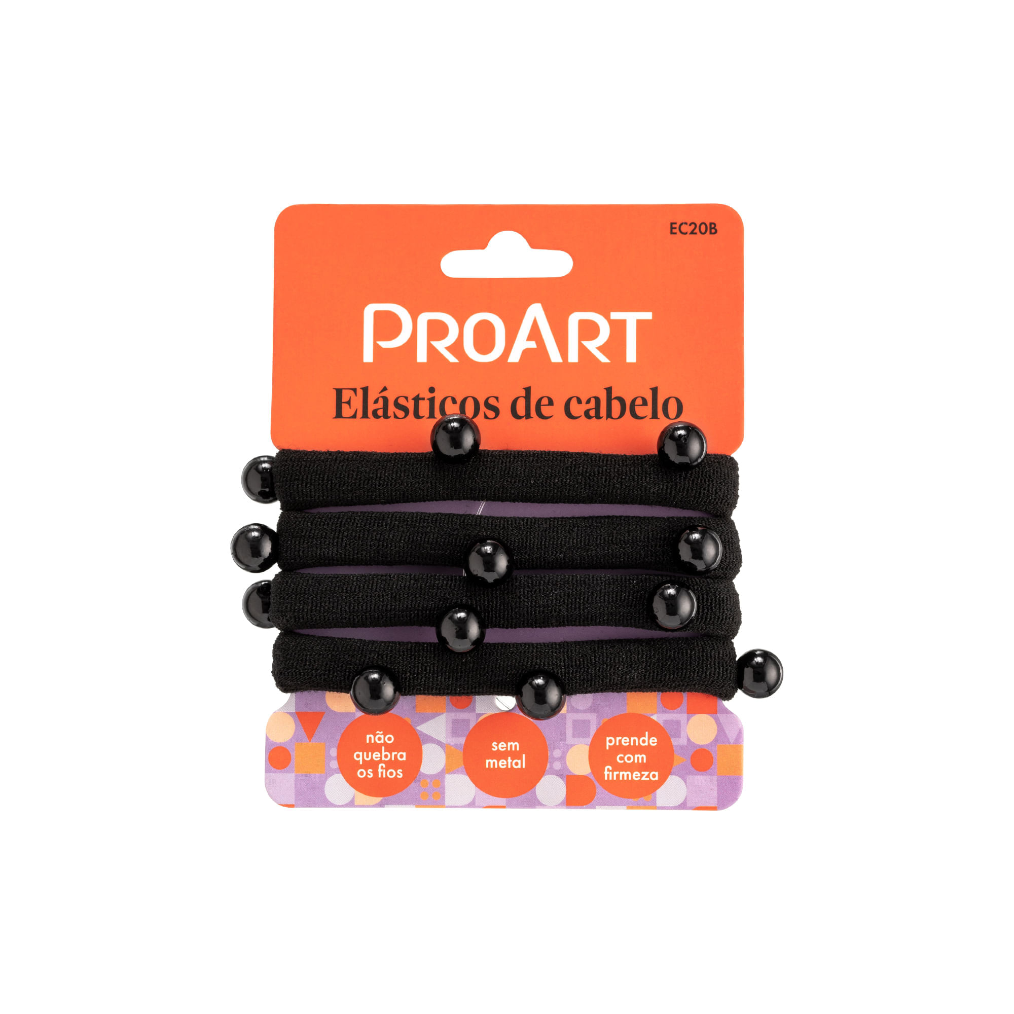 Elásticos de Cabelo 4 unidades ProArt Preto com Pérolas Única