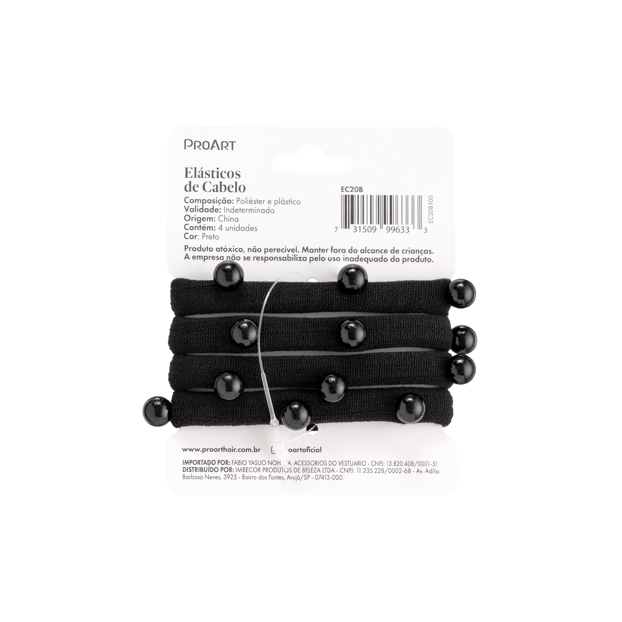 Elásticos de Cabelo 4 unidades ProArt Preto com Pérolas Única