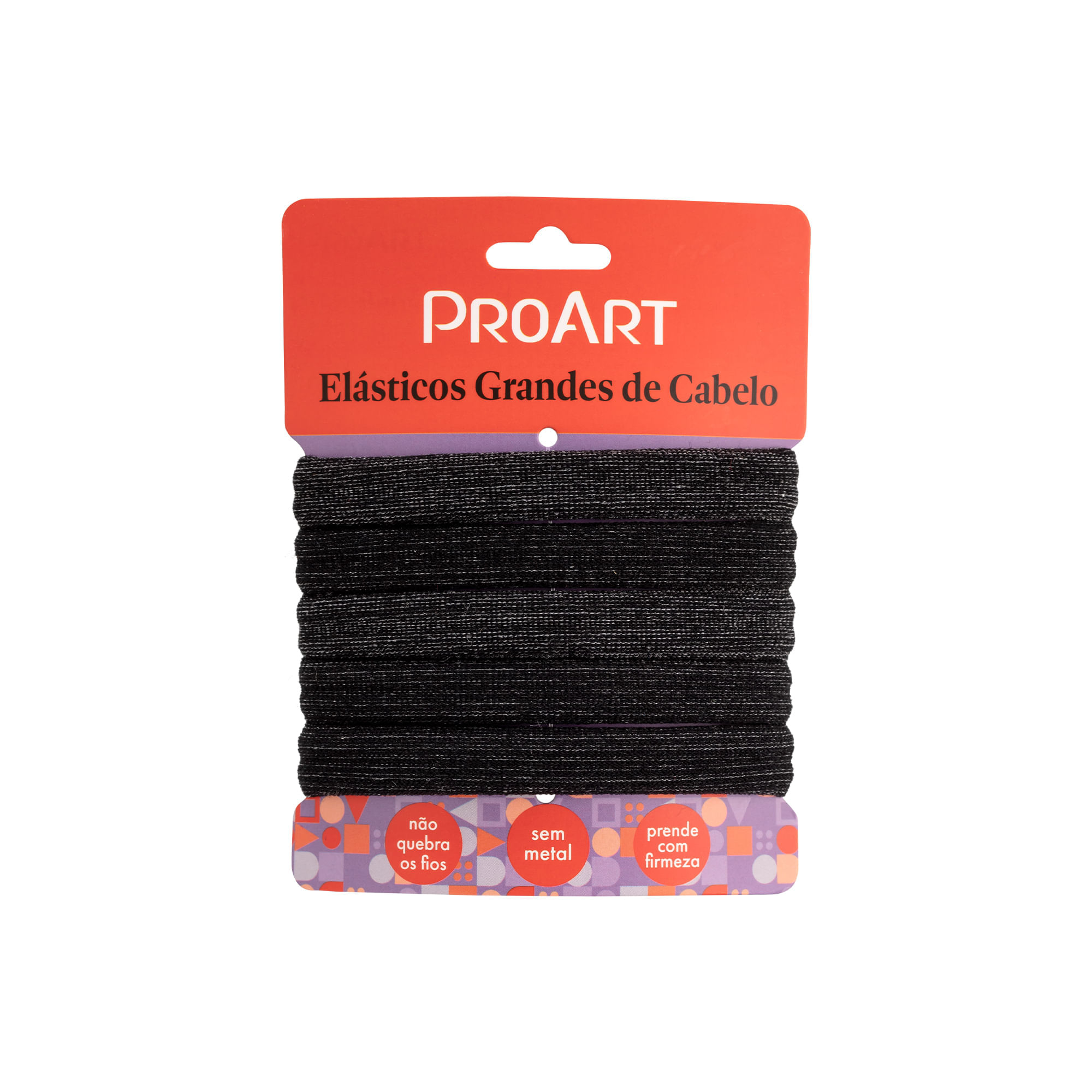 Elásticos Grande de Cabelo 5 unidades ProArt Preto com Brilho Preto