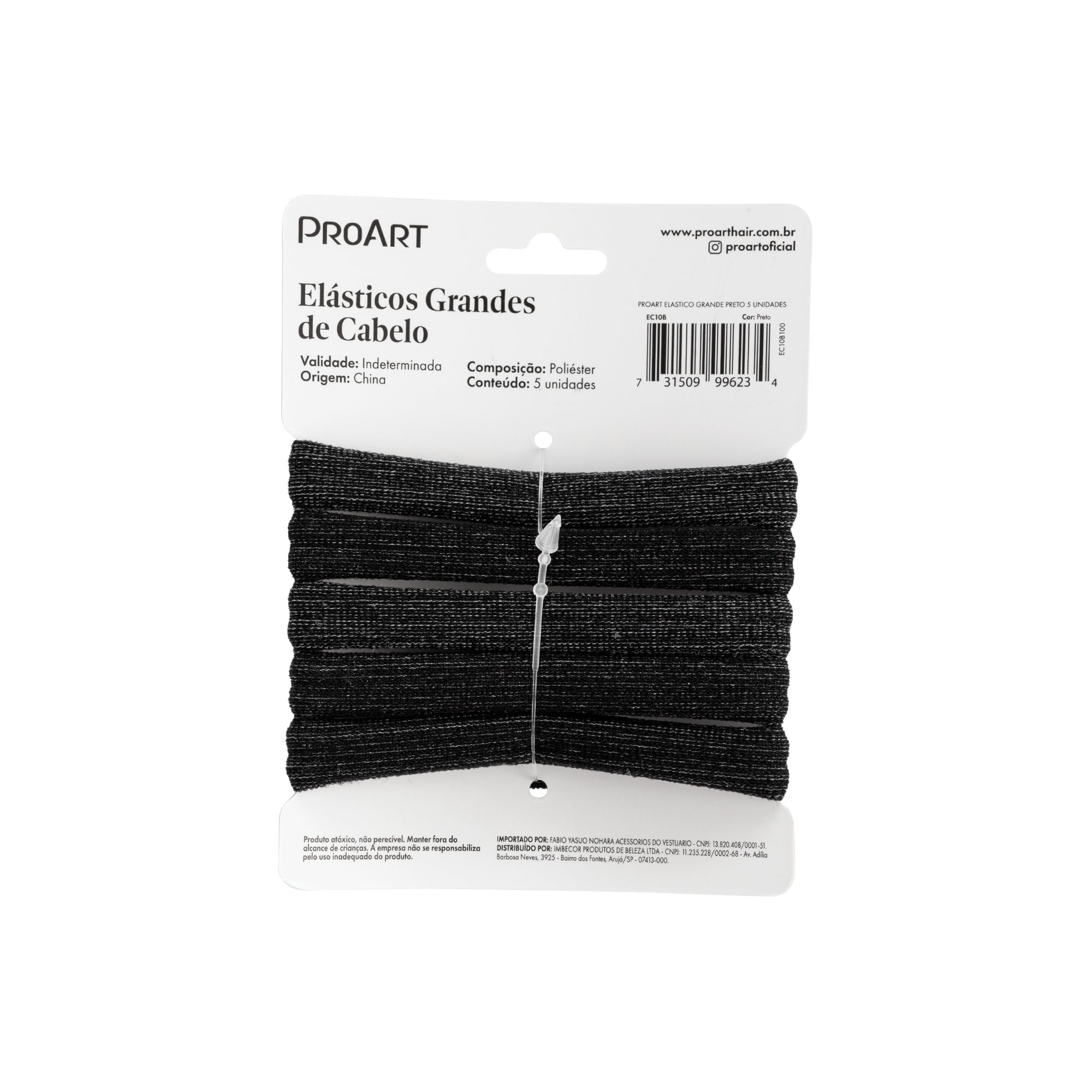 Elásticos Grande de Cabelo 5 unidades ProArt Preto com Brilho Preto