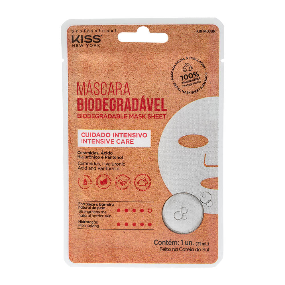 Máscara Facial Biodegradável Cuidado Intensivo Kiss New York