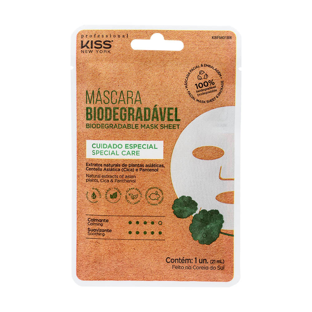 Máscara Facial Biodegradável Cuidado Especial Kiss New York