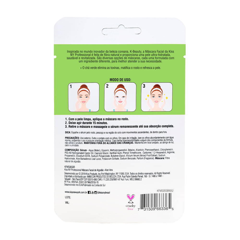 Máscara Facial de Algodão Chá Verde