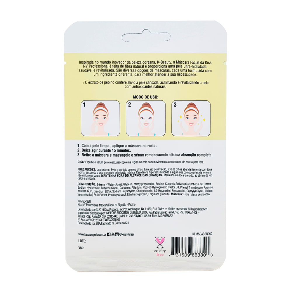 Máscara Facial de Algodão Pepino