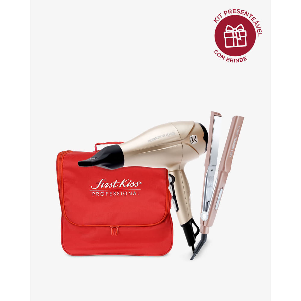 Kit Presente Secador  220v + Prancha + Bolsa vermelha de brinde Kiss New York 220V Única