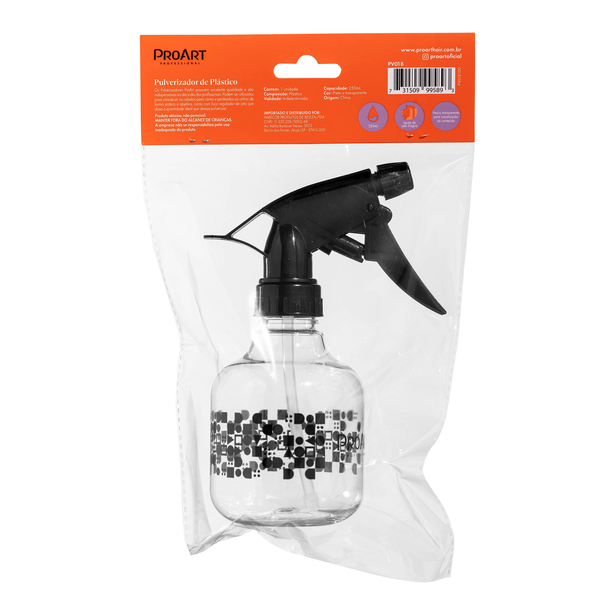 Pulverizador de Plástico 250ml Proart Preta Preta