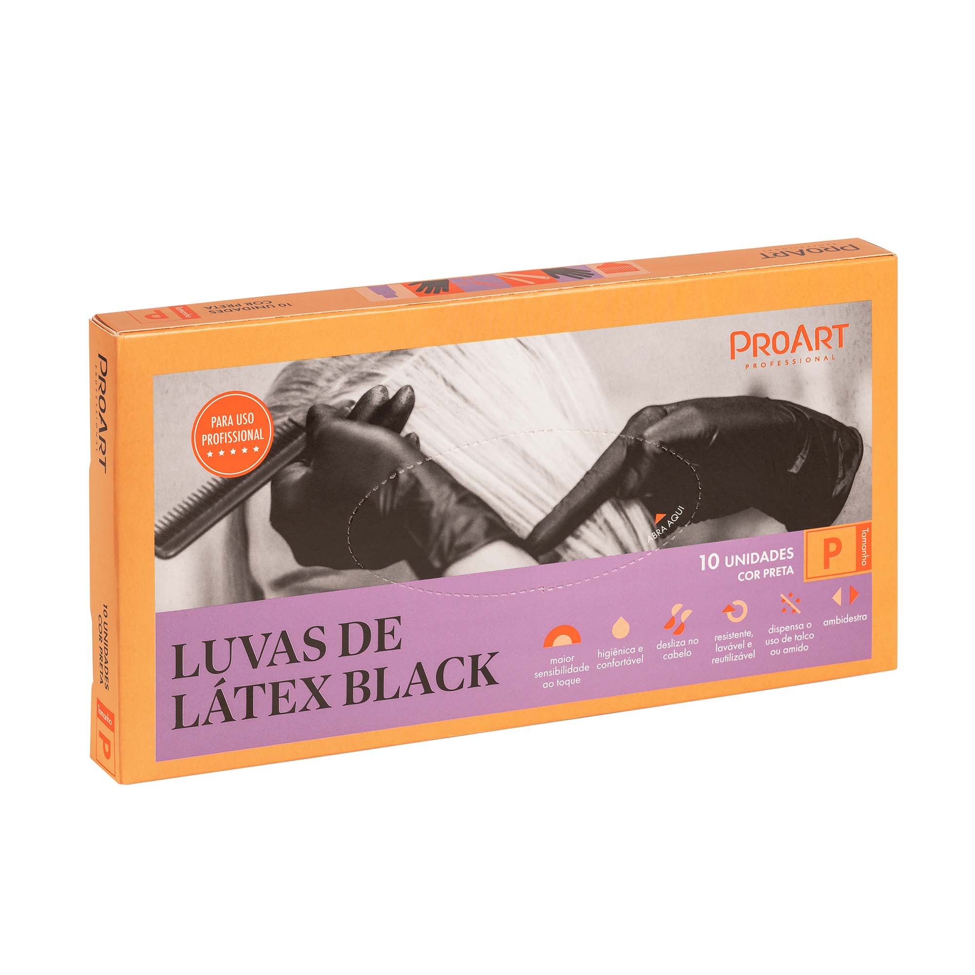 Luva de Látex Pequena com 10 unidades ProArt Cor Preta