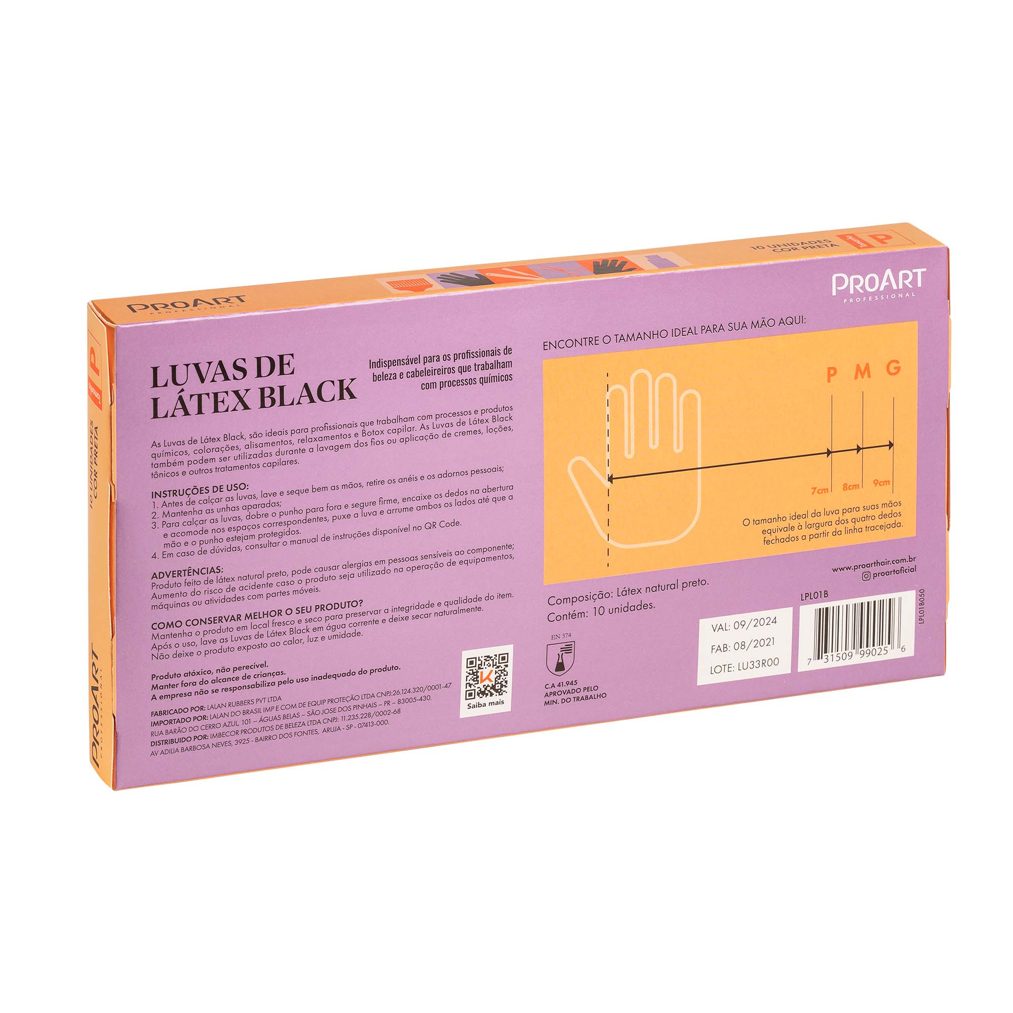 Luva de Látex Pequena com 10 unidades ProArt Cor Preta