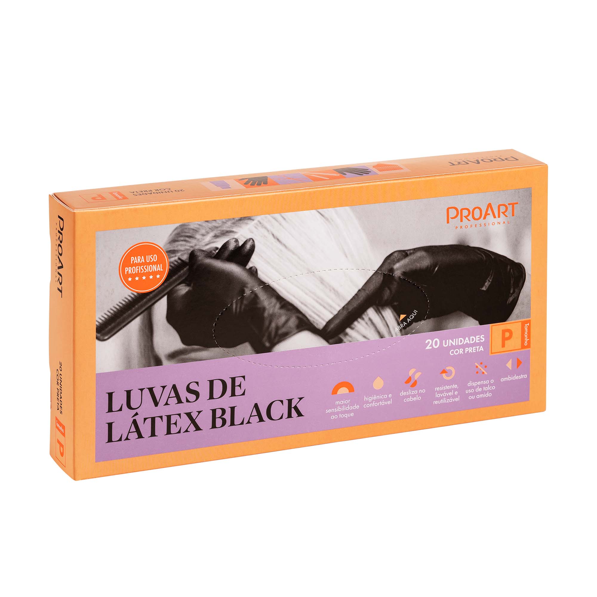Luva de Látex Pequena com 20 unidades ProArt Cor Preta
