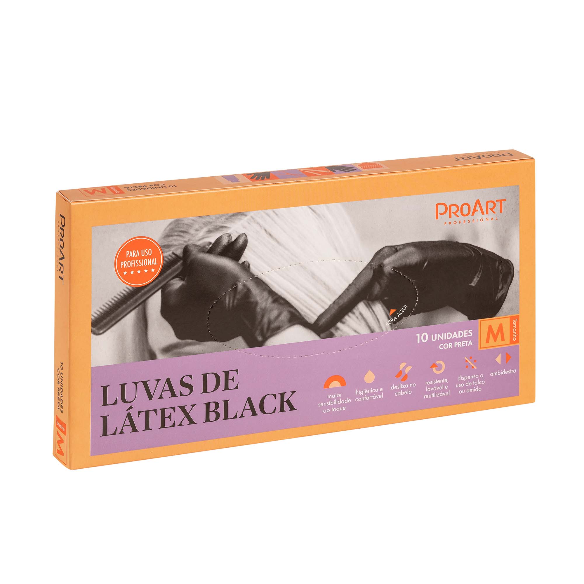 Luva de Látex Média com 10 unidades ProArt Cor Preta